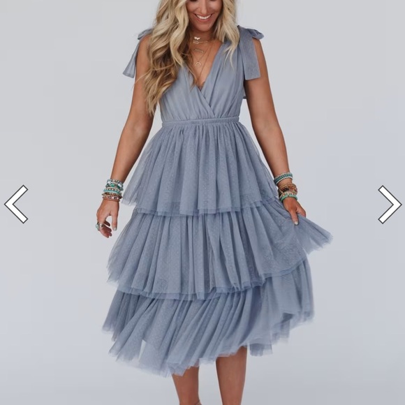 Three Bird Nest Gray Layered Midi Dress - Picture 4 of 11